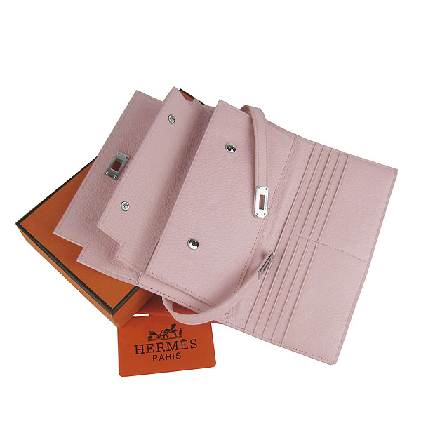 High Quality Hermes Kelly Long Clutch Bag Pink H009 Replica - Click Image to Close